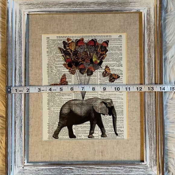 Framed Elephant and Butterfly Print on Recycled Encyclopedia Page - Picture 8 of 16